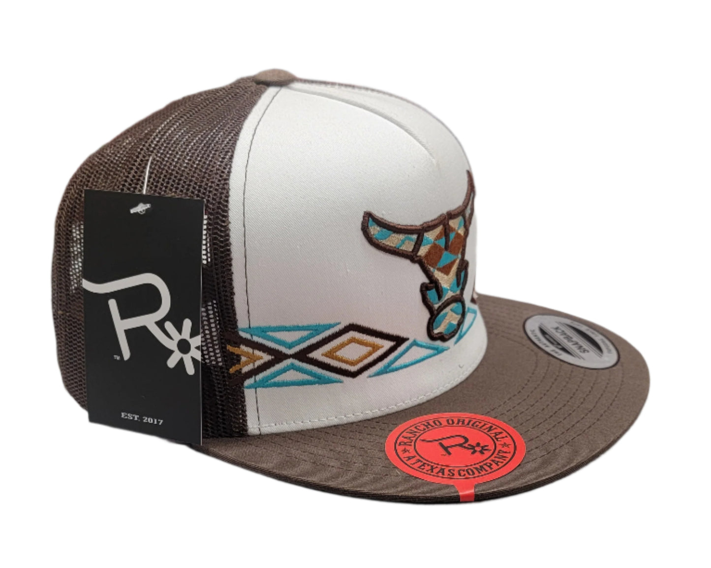 Aztec Toro Rancho Original Snap Back Hat Design & Embroidered in Texas