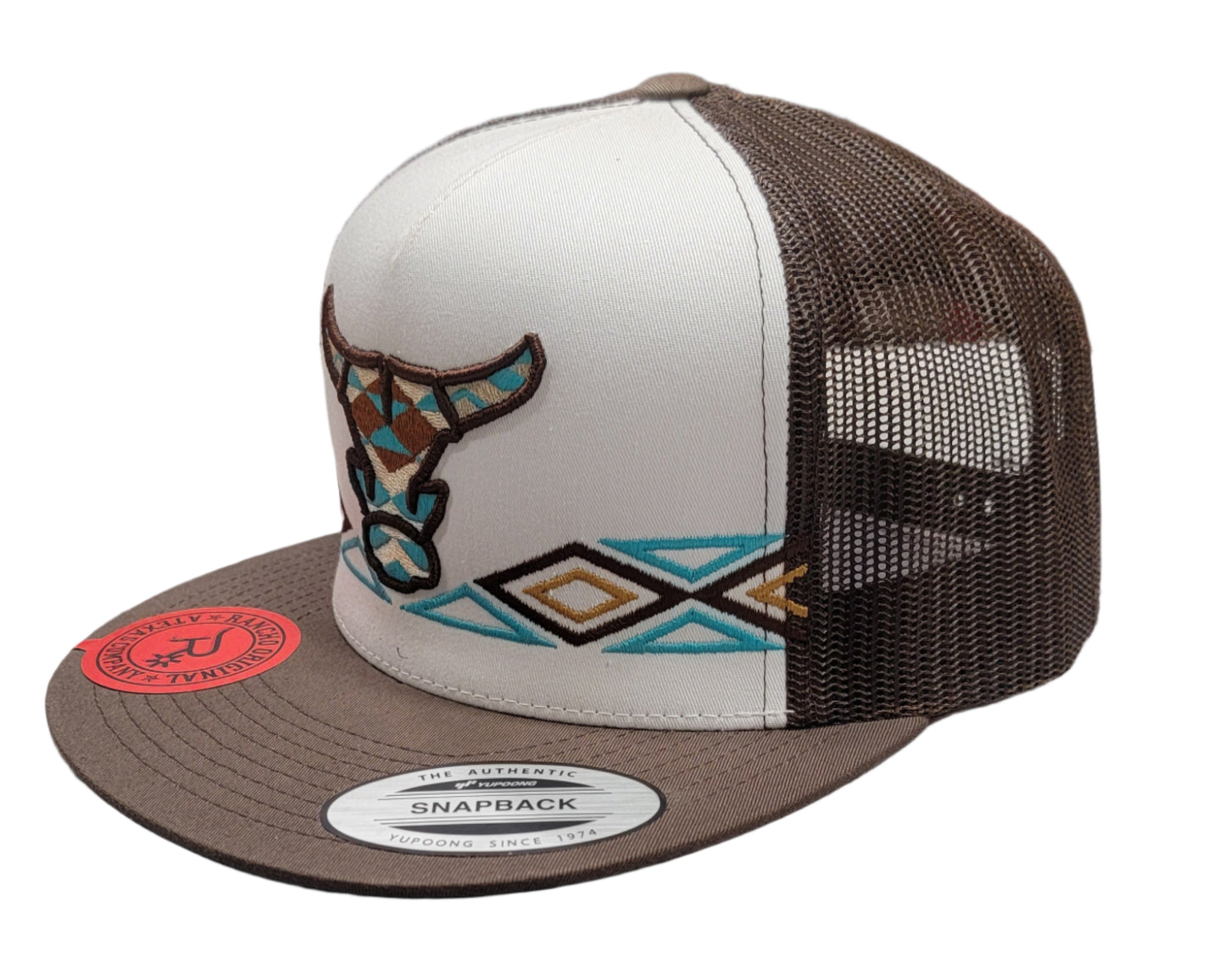 Aztec Toro Rancho Original Snap Back Hat Design & Embroidered in Texas