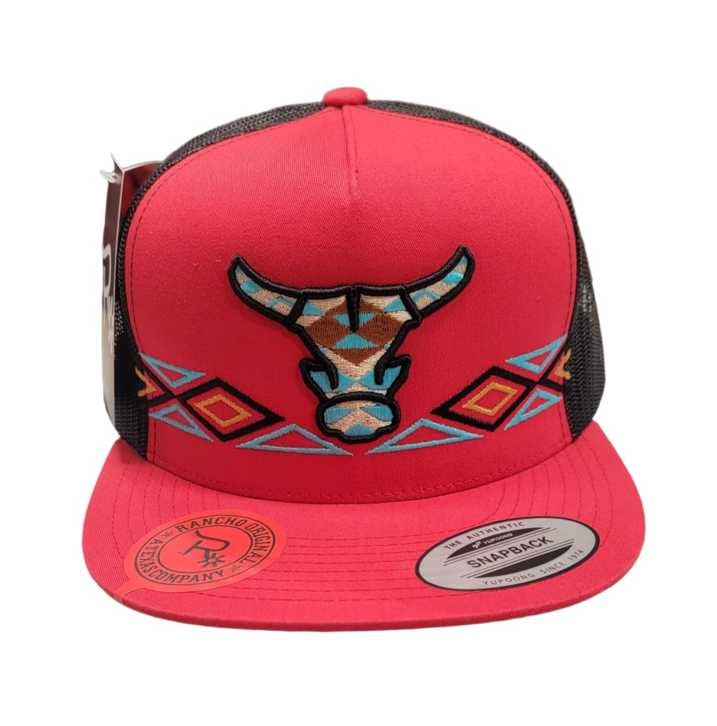 Aztec Toro Rancho Original Snap Back Hat Design & Embroidered in Texas