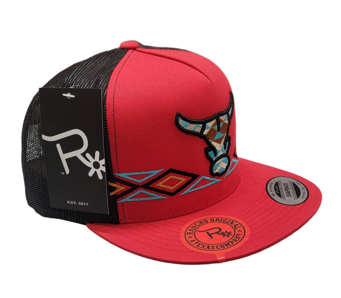 Aztec Toro Rancho Original Snap Back Hat Design & Embroidered in Texas