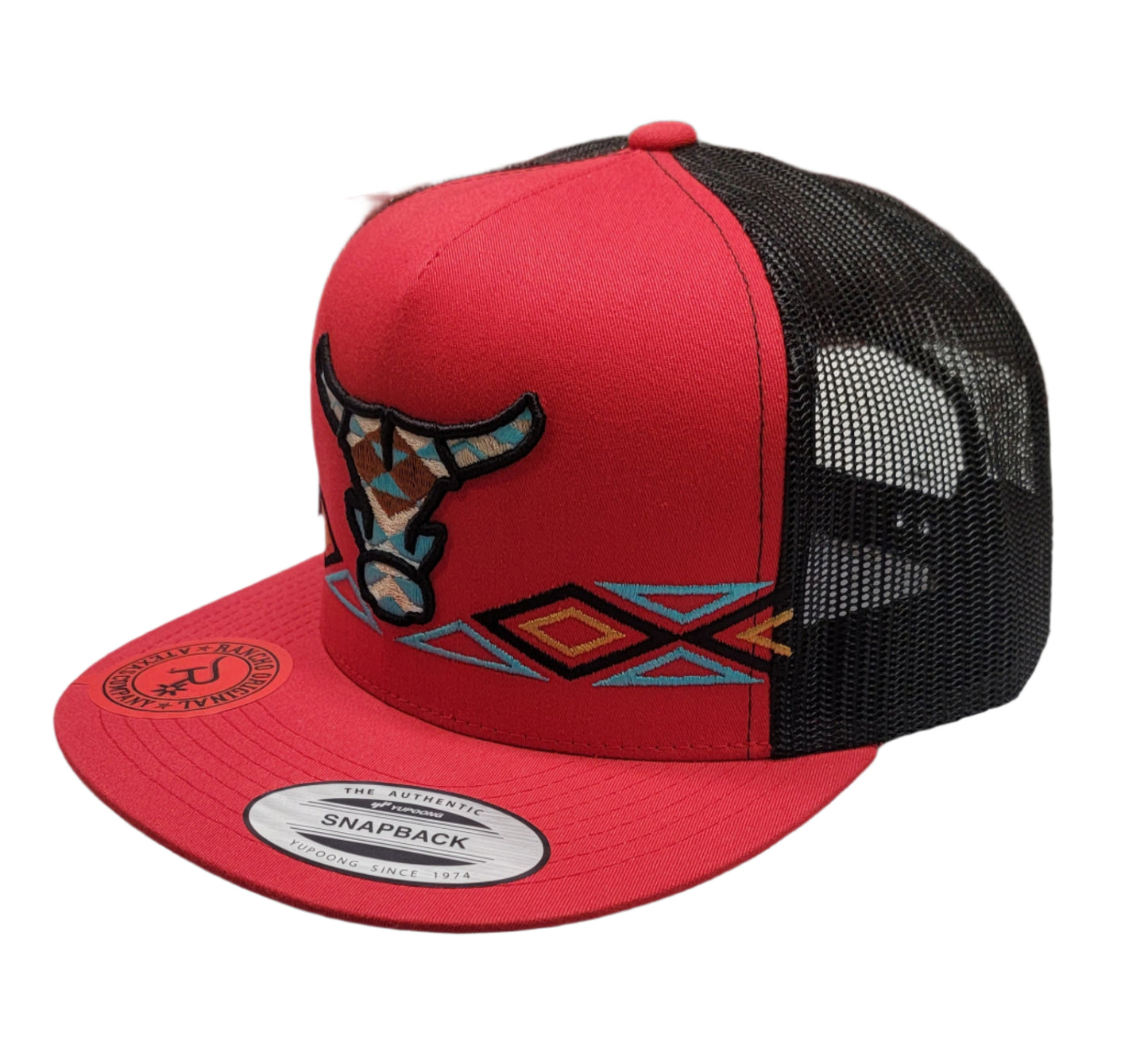 Aztec Toro Rancho Original Snap Back Hat Design & Embroidered in Texas