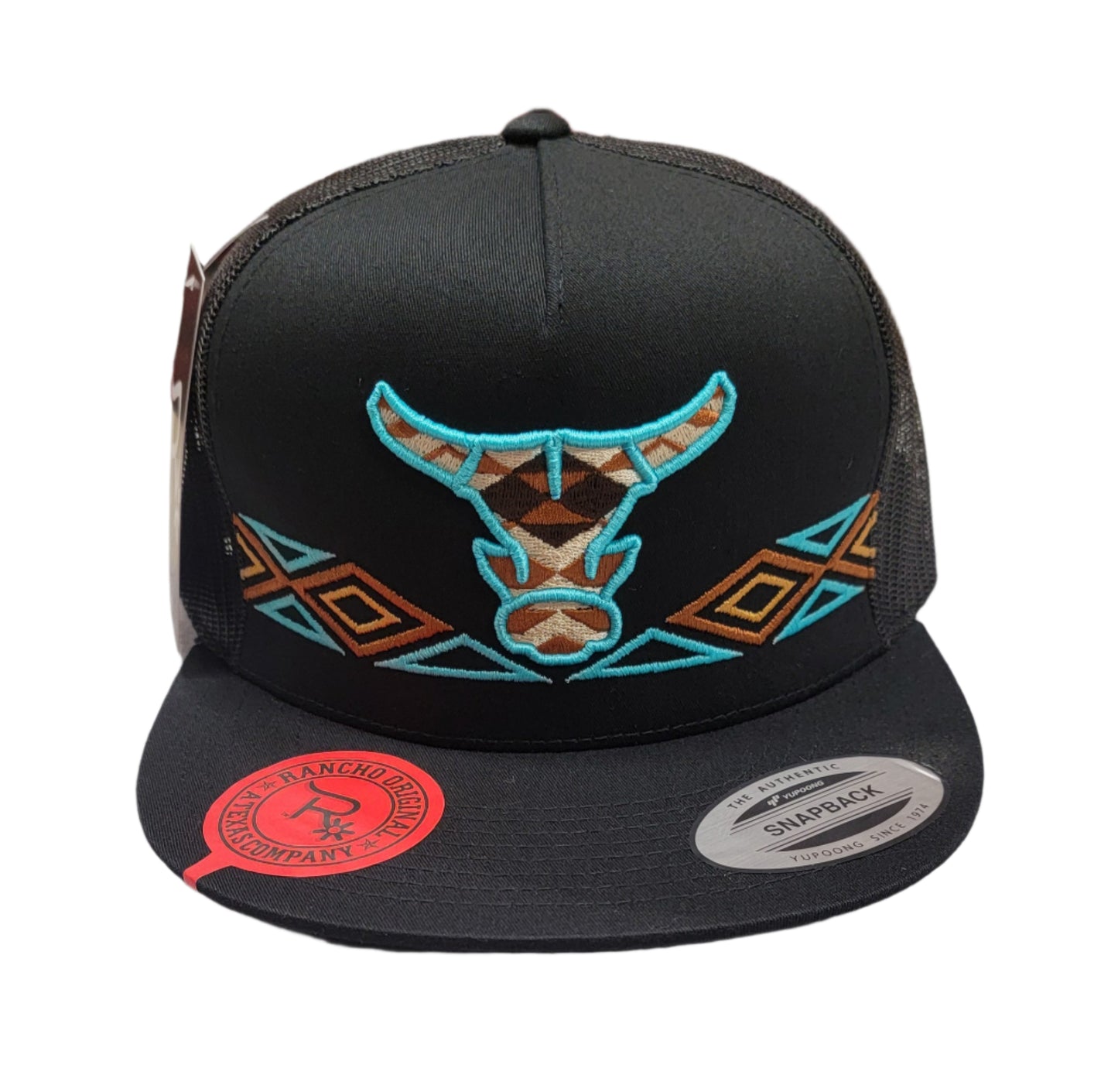 Aztec Toro Rancho Original Snap Back Hat Design & Embroidered in Texas