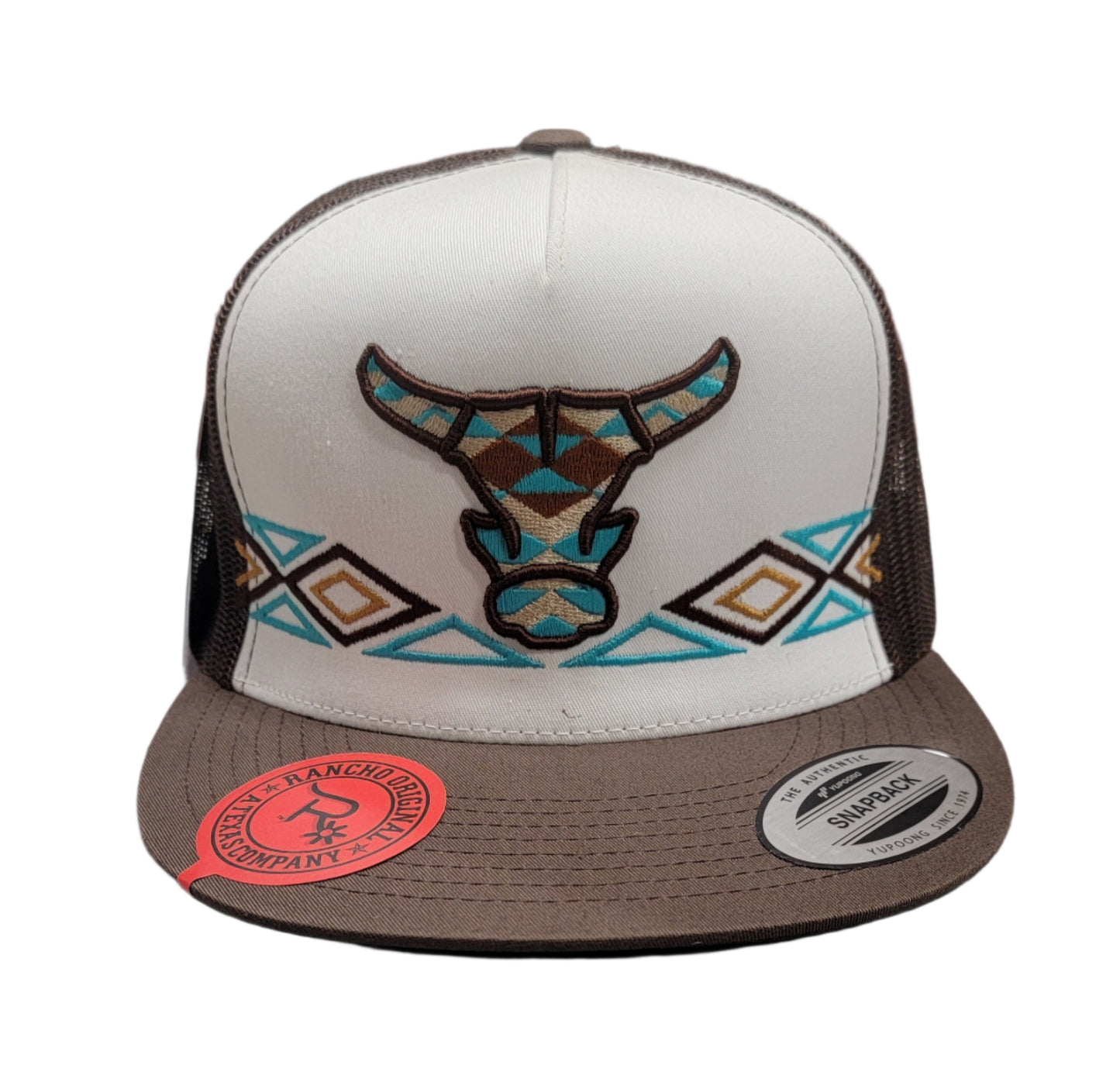 Aztec Toro Rancho Original Snap Back Hat Design & Embroidered in Texas