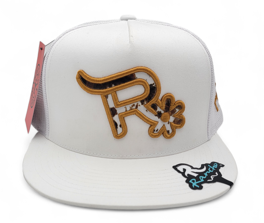 Rancho Original Cow Print Hat White